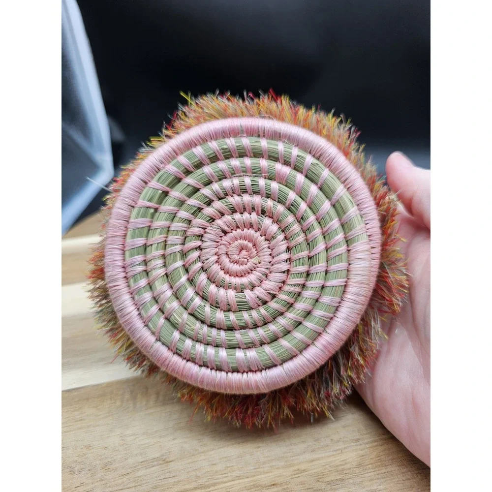 Handmade Woven Basket Small‎ Trinket Dish Pink Decor